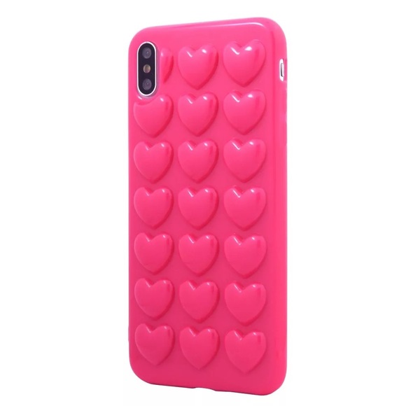 Hot Pink 3D Hearts iPhone Case X XS XR Max - Picture 2 of 3